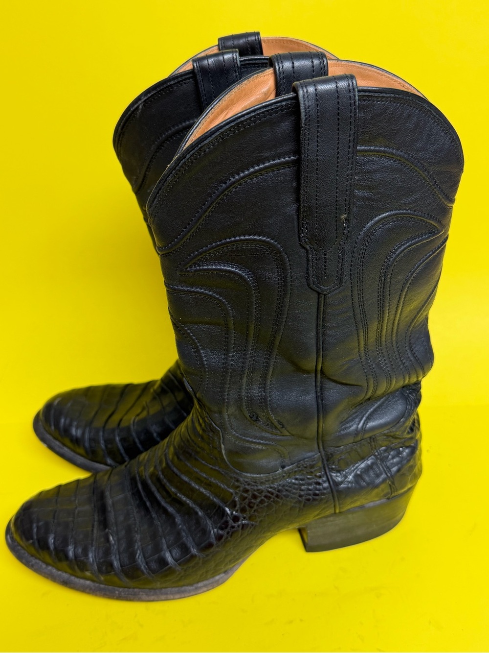 TECOVAS DILLON II MIDNIGHT CAIMAN BELLY COWBOY BOOT MEN 12.5EE WESTERN $800 READ